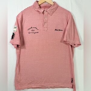 Men’s Polo Phat Farm Y2K Vintage Button Collared Red Striped Short Sleeve Siz XL